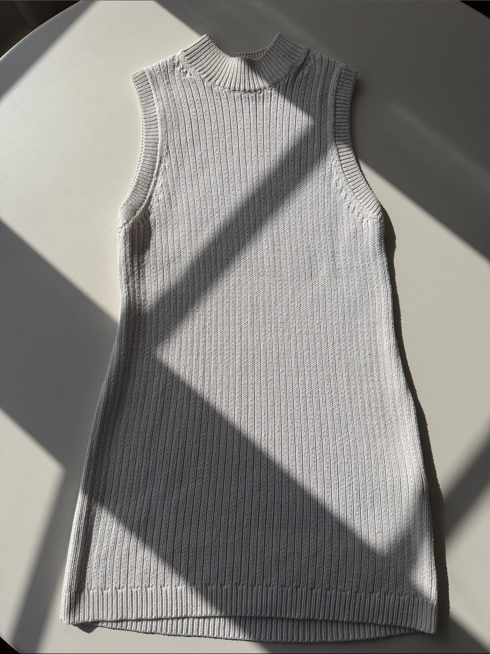Sleeveless 100% cotton Ribbed Mock Neck Mini Dress in Cream